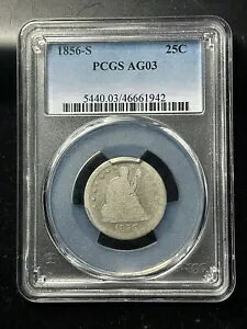 1856-S �V�[�e�b�h ���o�e�B �N�H�[�^�[ - 25c PCGS AG03 - �d�v�ȓ��t!