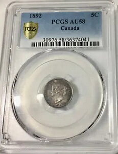 �J�i�_ 1892 �Z�~�L�[ 5 �Z���g �V���o�[ �N�C�[�� �r�N�g���A PCGS AU58