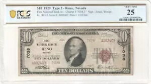 �_���l1801-2 1929 $10 ���m�̑�ꍑ����s 7038.2 �^�C�v 2 PCGS VF25