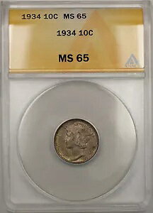 1934�N �V���o�[ �}�[�L�����[ �_�C�� 10C �R�C�� ANACS MS-65 (�g�[�� �t�� �X�v���b�g �o���h 10)