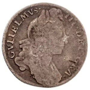1697年 イギリス ウィリアム3世 6ペンス銀貨 ファイン+コンディトン KM #489