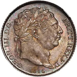 イングランド ジョージ 3 世 1816 年 6 ペンス銀貨、未流通 NGC 認定 MS65