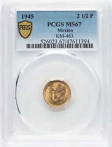 メキシコ イダルゴ 1945 2 1/2 ペソ 金貨 宝石 未流通 PCGS 認定 MS67