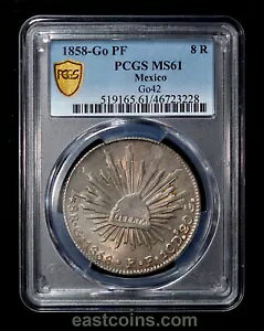 PCGS MS61 1858-Go PF MEXICO 8 Reales�A�O�A�i�t�@�g�����ǁB KM-377.8; DP-��42�B
