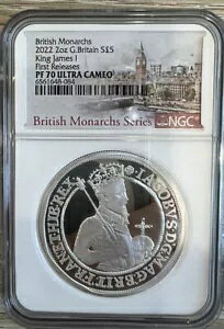 British Monarchs King James 1 2022 2oz �V���o�[ �v���[�t NGC PF70 UC ���񃊃��[�X