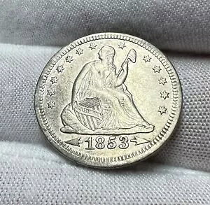 1853 Seated Quarter Arrows & Rays Type AU RC󂯎ʐ^̓rfI #2713 Q