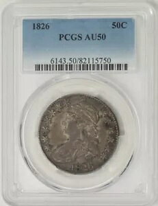 1826 �L���b�v�h �o�X�g �n�[�t 50c O-116 R.1 AU50 PCGS 948939-29