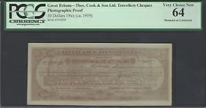 イギリス - トーマス・クック&サン社 50ドル 1919年 写真プルーフ UNC