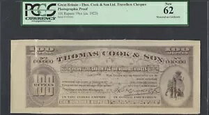 イギリス - トーマス・クック&サン社 100ルピー 1923年 写真証拠 UNC