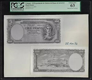 ウルグアイ 表面&裏面 100ペソ L1939 ピック 未掲載写真プルーフ 未流通
