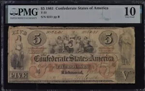 T-31 1861 $5 ��R���� S/N 6231 PMG VG10 ���ɗǂ� 10 ���A!!!