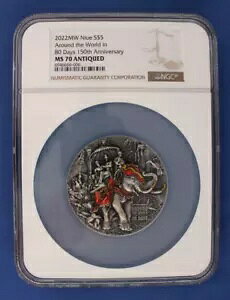 2022 �j�E�G 3 �I���X �V���o�[ $5 �R�C���u80 ���Ԑ��E����v NGC MS70 COA �t��