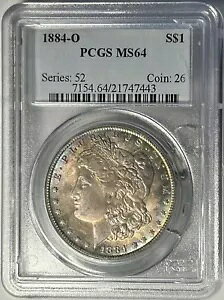 1884-O $1 ���[�K�� �V���o�[ �_���[ MS64 PCGS �N�[���ȃJ���[�g�[���̗��ʃ����X�^�[
