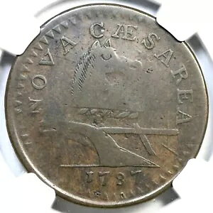 1787 M 64-t R-1 NGC F 12 プラウ スプリグなし ニュージャージー コロニアル銅貨