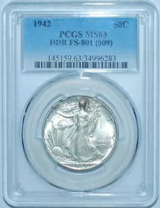 1942 PCGS MS63 DDR FS-801 �_�u���_�C ���o�[�X �E�H�[�L���O ���o�e�B �n�[�t�_���[