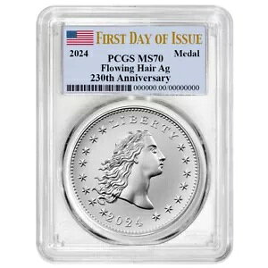 2024 フローイング ヘア銀メダル 230 周年記念 PCGS FDOI MS 70