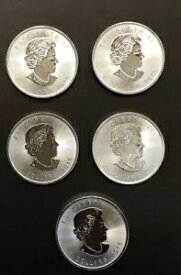 コイン10枚。 2015/2018 カナダ クイーン エリザベス 2 世 メープル リーフ 1 オンス .999 シルバー $5