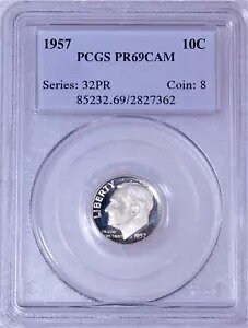 1957 ���[�Y�x���g �V���o�[ �_�C�� PCGS PR69CAM �v���[�t �f�B�[�v �J���I �\�� �z���C�g PQ #B560
