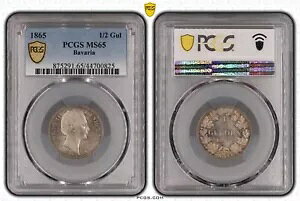 �R�C�� �V���o�[ �o�C�G���� 1/2 �O���f�� 1865 PCGS MS65 TOP POP 1/0 Beauty nswleipzig