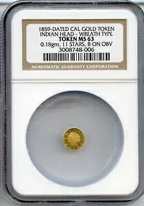 1859 �J���t�H���j�A �S�[���h �C���f�B�A�� �w�b�h B - ���[�X �^�C�v / NGC MS63 / POP 7 / R.7