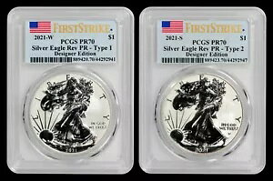 2 �_�Z�b�g - 2021 Rev PR �V���o�[ �C�[�O���X PCGS PR70 �t�@�[�X�g �X�g���C�N - �f�U�C�i�[ �Z�b�g