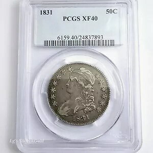 1831 �L���b�v�h�o�X�g 0.5 �h�� PCGS XF-40 ~50C �V���o�[�ɍ׃R�C��~