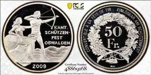 2009 �X�C�X 0.900 �V���o�[ 50 �t���� �v���[�t �R�C�� ~ �J�v�Z���� PCGS PR69DCAM