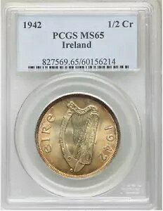�A�C�������h 1942 �V���o�[ 1/2 Cr �n�[�t �N���E���B�f���炵�������ʂ�SUPERB PCGS MS 65!