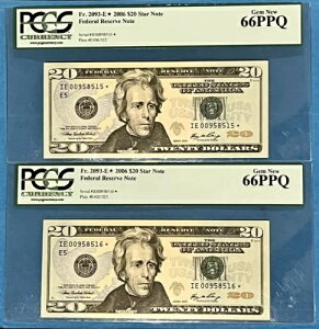 2006 $20 �X�^�[�m�[�g FRN - 2 IN PMG �g�b�v �|�b�v�A�V�[�P���V���� �W�F�� PCGS 66 PPQ FR 2093-E*