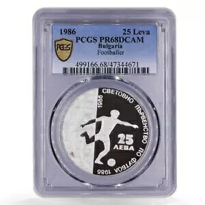 ブルガリア 25 レバ サッカー ワールドカップ メキシコ プレーヤー PR68 PCGS 銀貨 1986
