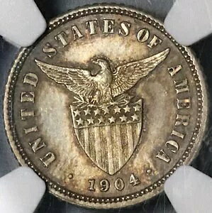 1904 NGC MS 63 �t�B���s�� 10 �Z���^�{�X 11K �V���o�[ �A�����J �R�C�� (22050901D)
