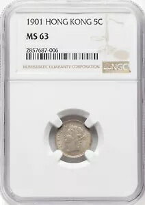 香港 - 1901 5 セント - ビクトリア - NGC MS63 - オリジナル & チョイス!