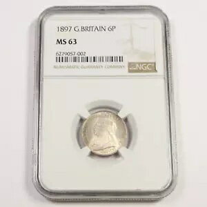 1897 NGC MS63 - イギリス - 6 ペンス 6P コイン #48300A