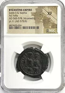 565 -578 AD rU`鍑 AE FOLLIS JUSTIN II & \tBA jRfBA RC NGC XF