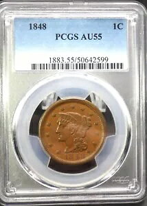 1848 編み込みヘア ラージ セント PCGS グレード AU 55
