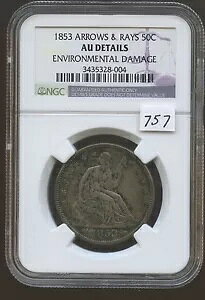 1853 Arrows & Rays 50C NGC AU ڍ (#757) BRC͍vł