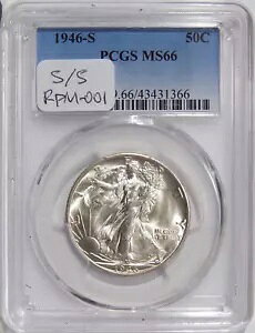 1946-S/S 50c PCGS MS 66 ~ RPM-001 �E�H�[�L���O ���o�e�B�[ �n�[�t�_���[ RPM �o���G�[�V����