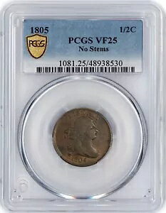 1805 1/2C �h���[�v �o�X�g �n�[�t�Z���g �X�e���Ȃ� PCGS �Z�L���A �S�[���h �V�[���h VF25 �R�C��