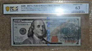 2017 ドル 100 連邦準備銀行券アトランタ インク エラー PCGS 63 CHOICE UNC