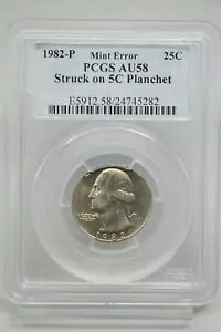1982-P �����ǃG���[ ���V���g�� �N�H�[�^�[�� 5C �v�����V�F PCGS AU 58 #5282 �ɏՓ�