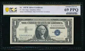 AC 1957B $1 Vo[ؖ PCGS 69 PPQ GEM Fr 1621 S-A ubN