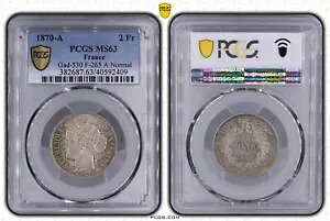 �t�����X 2 �t���� �Z�� 1870 A �V���o�[ PCGS MS63 Gad.530 F.265 �t�����X �R�C��