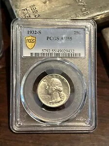 1932 S 25C ���V���g�� �N�H�[�^�[ PCGS AU55 �u���X�g�z���C�g�̓~���g��ԂɌ����܂��B