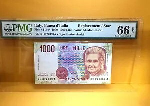 1990�N �C�^���A�ABanca D'Italia 1000���� P114c* �u���/�X�^�[�v���� PMG 66