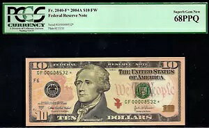 2004A $10 FRN Ag^ X^[ PCGS 68PPQ 2 Ԗڂɍō Fr 2309-F* VA 00008532*