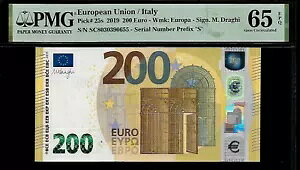 欧州連合/イタリア 200 ユーロ 2019 PMG 65 EPQ UNC ピック #25s シリーズ プレフィックス「S」