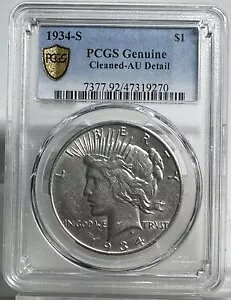1934-S Peace Silver Dollar $1 Coin PCGS AU 詳細 より良い日付です!