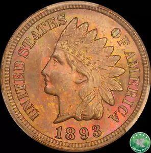 1893 1c �X�m�[ 2 �C���f�B�A�� �w�b�h �Z���g PCGS MS 64 BN RPD FS-301 ���C���{�[ �g�[��
