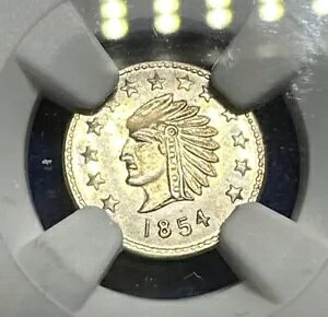 �g�b�v�|�b�v�I 1854 �J���t�H���j�A �S�[���h �C���f�B�A�� ���[�X #4B ���E���h 11.9MM NGC FINEST ONE MS65