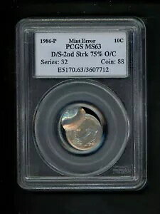 1986-P US ���[�Y�x���g �_�C�� 10c .10 PCGS MS63 �~���g �G���[ D/S-2nd Strk 75% O/C ���C���h!